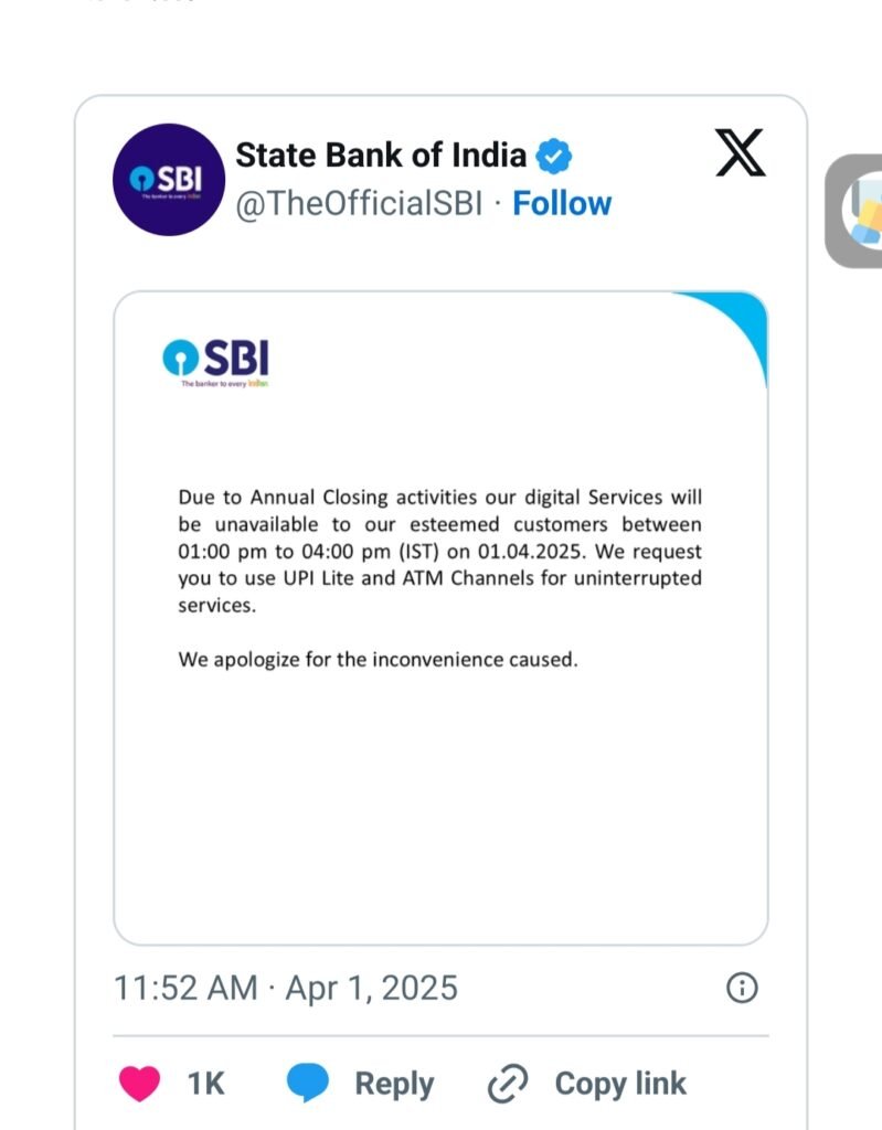 SBI बँकेच्या करोडो ग्राहकांसाठी महत्वाची बातमी; आज SBI Bank सेवा बंद SBI Bank Digital Payment SBI बँकेच्या करोडो ग्राहकांसाठी महत्वाची बातमी; आज SBI Bank सेवा बंद SBI Bank Digital Payment